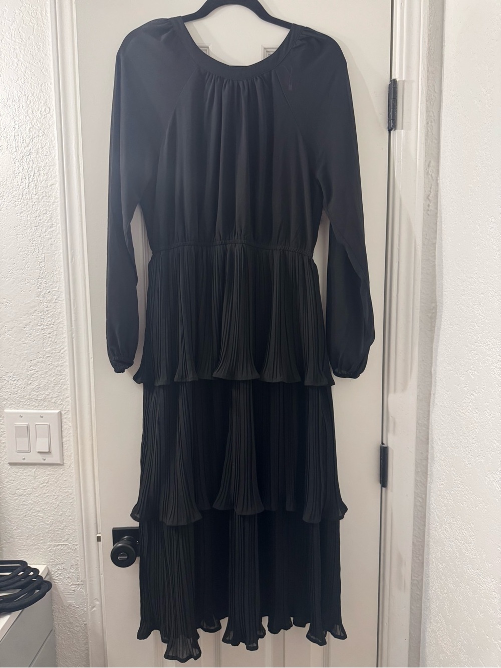 Amazon Black Tiered Midi Dress with Long Sleeves